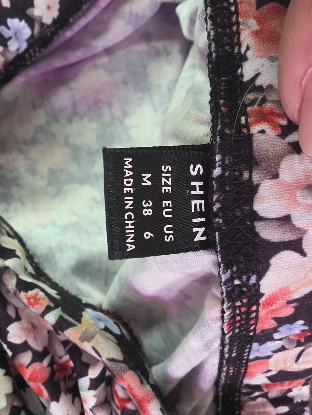 SHEIN Black Floral Midi Skirt with Pink & Cream Blossoms